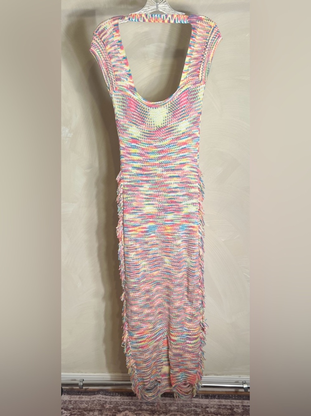 Fashion Nova Women’s Nessa Knit Open Back Maxi Dress W/Cap Sleeve & Fringe|Sz:L - Picture 8 of 16